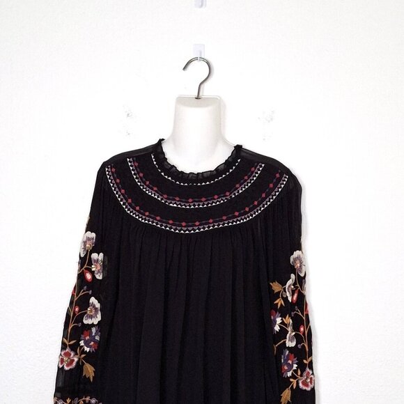 Anthropologie Floral Embroidered Blouse Sz S Relaxed Fit Beaded Boho Whimsigoth - Picture 5 of 16